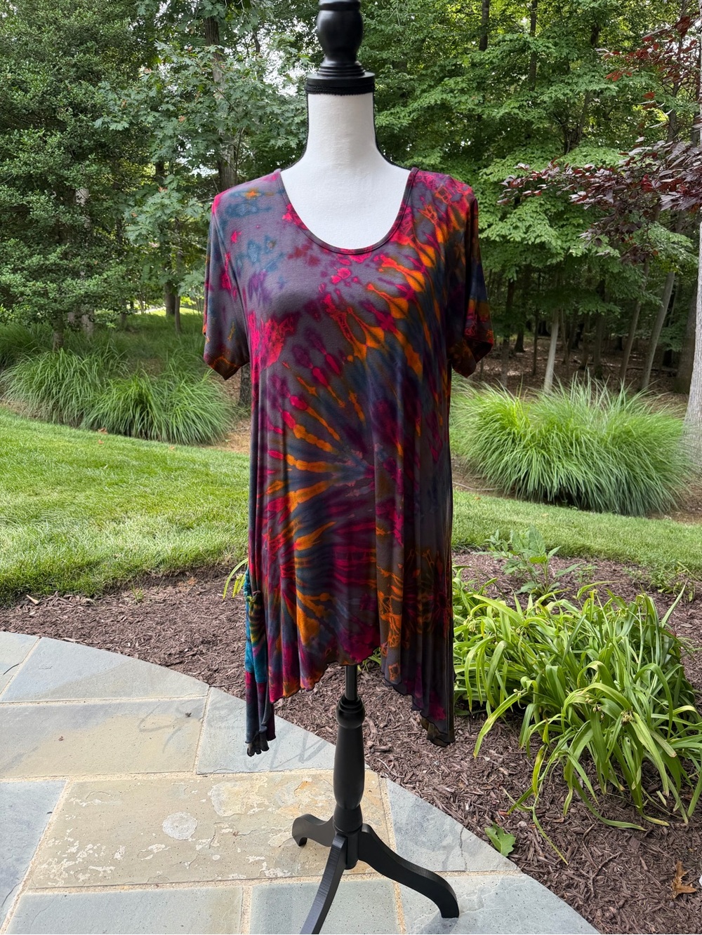 Kathmandu Imports Tie-Dye Flowy Scoop Neck Tunic - Multicolor with pockets